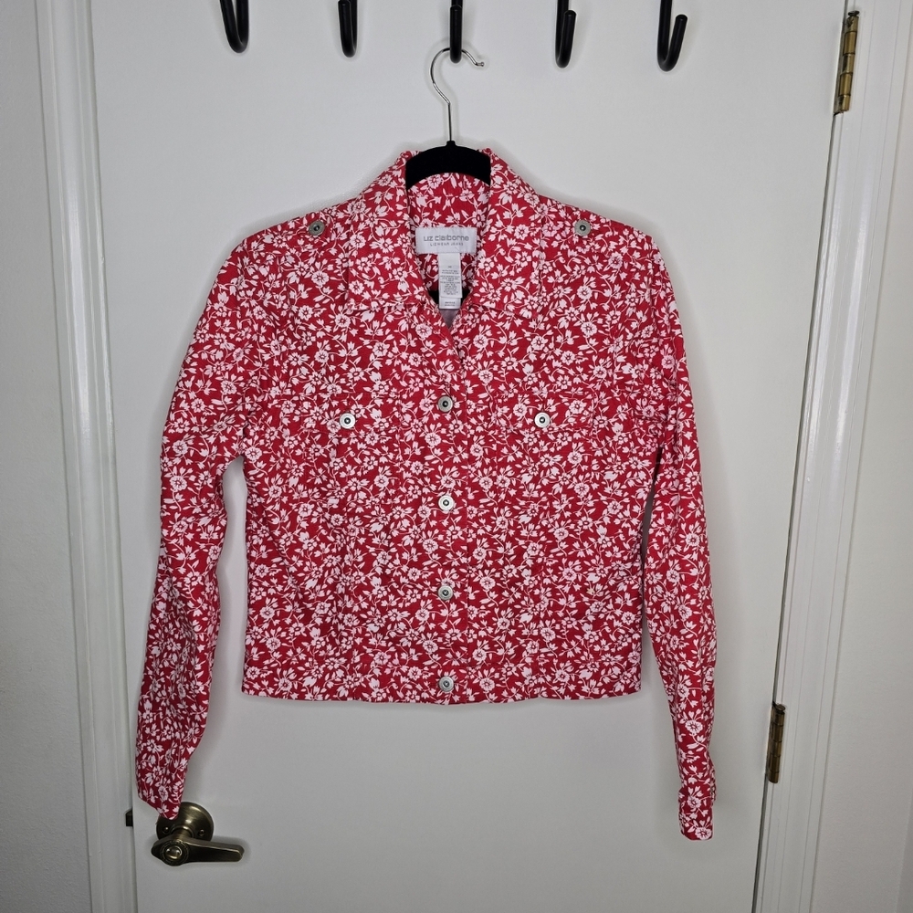 Liz Claiborne Red and White Denim Jacket
